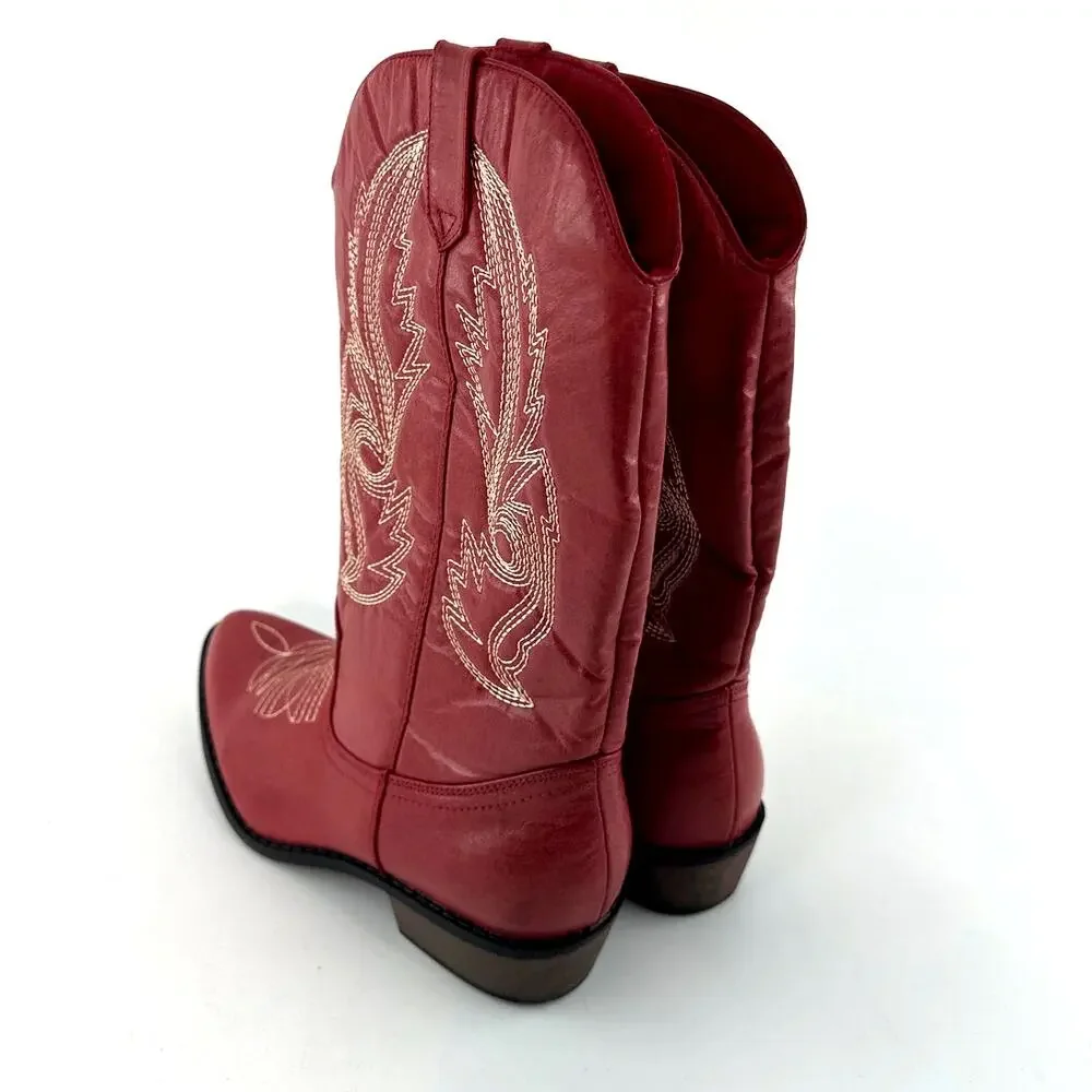 Coconuts by Matisse Red Embroidered Western Ankle Boots - Picture 6 of 11
